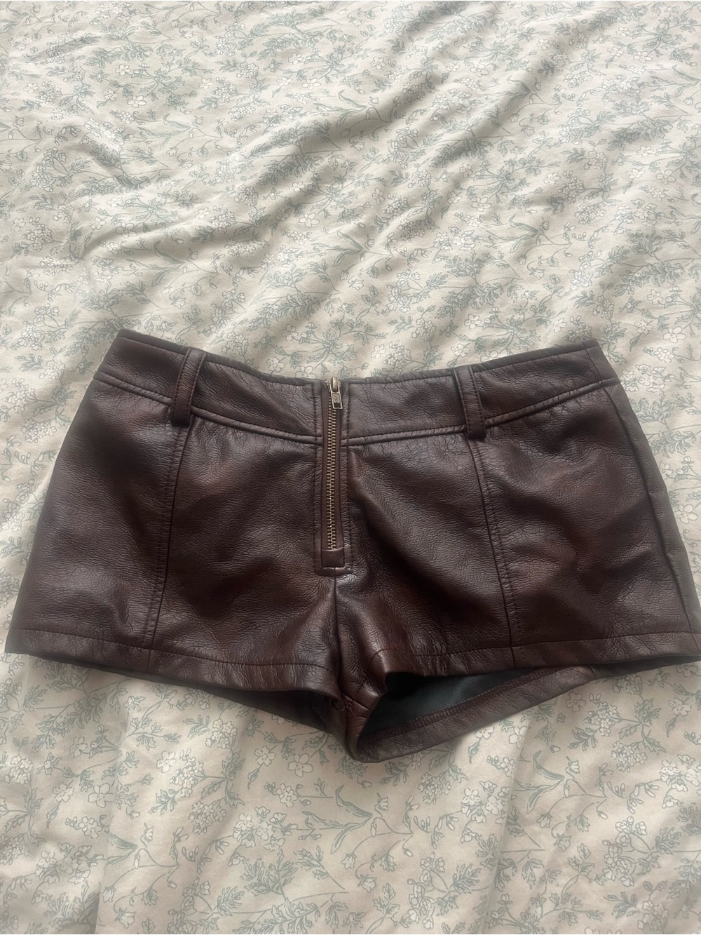 Brown Faux Leather Micro Shorts
